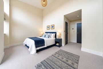 Navy-themed bedroom